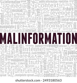 Diseño conceptual de nube de palabras de información errónea aislado sobre fondo blanco.
