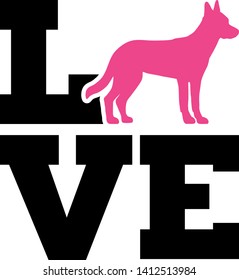 Malinois dog Love with pink silhouette