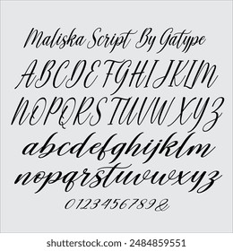 Maliska Script ist eine handgeschriebene Kalligrafie-Schriftart mit einer abwechslungsreichen Grundlinie, glatten Linien, einem klassischen und eleganten Touch. 