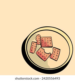 The malkist cracker biscuit over the plate illustration vector with minimalist Style. The Illustration is suitable to use food art background and content media.