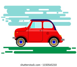 mall antique red car with blue top