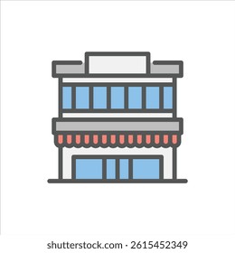 mall building filled outline icon. shopping mall color line illustration.