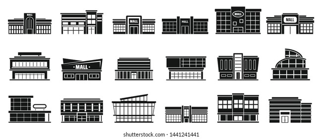 Mall building icons set. Simple set of mall building vector icons for web design on white background