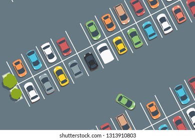 Mall Car Park. Vector Parked Cars. Simple Illustration.