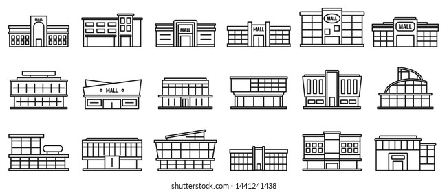 Mall centre icons set. Outline set of mall centre vector icons for web design isolated on white background