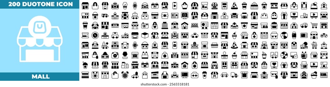 Mall Duotone Editable Icons set. Vector illustration in modern thin duotone style of mall icons: mall, shop, coupon, etc