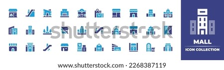 Mall icon collection. Duotone color. Vector illustration. Containing shop, escalator, mall, shopping bag, store, shopping mall, obelisk, shopping center, lockers, escalator up.