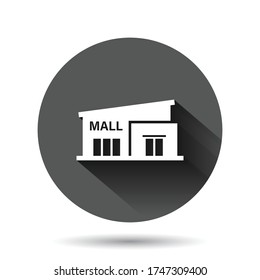 Mall icon in flat style. Store vector illustration on black round background with long shadow effect. Shop circle button business concept.