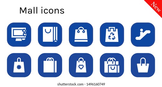 mall icon set. 10 filled mall icons.  Simple modern icons about  - Display, Shopping bag, Eco bag, Escalator, Gift bag,