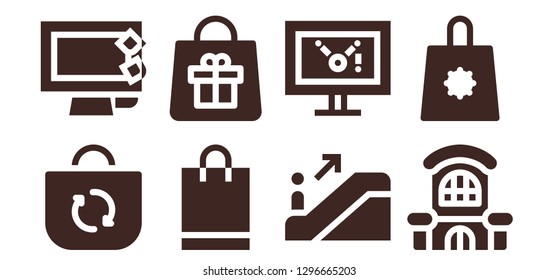  mall icon set. 8 filled mall icons. Simple modern icons about  - Bag, Display, Shopping bag, Escalator, Mall