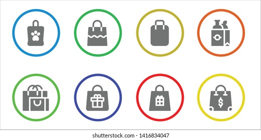 mall icon set. 8 filled mall icons.  Collection Of - Bag, Shopping bag