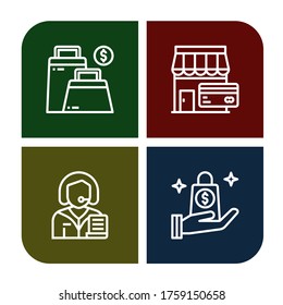 conjunto de iconos de mall. Colección de íconos de bolsas, tiendas, empleados, bolsas de compras