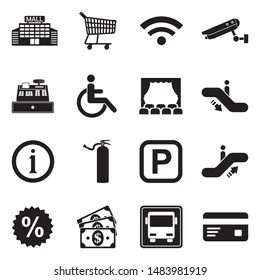 Mall Icons. Black Flat Design. Vector Illustration.