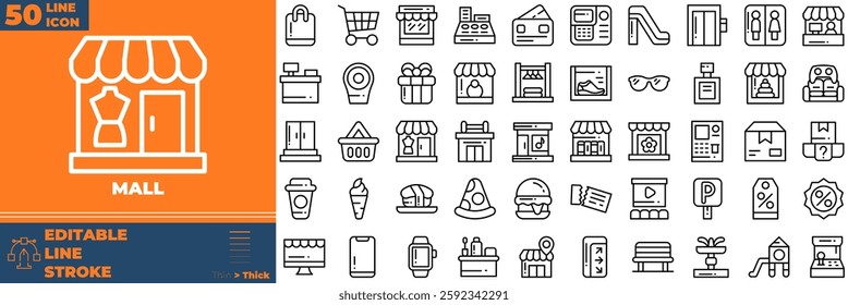 Mall Line Editable Icons set. Vector illustration in modern thin line style of mall icons: shop, store, retail, etc