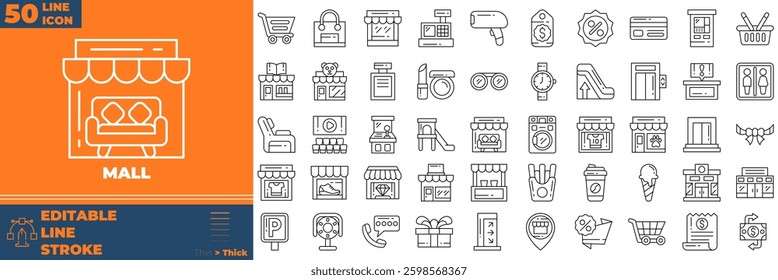 Mall Line Editable Icons set. Vector illustration in modern thin line style of mall icons: Shop, Retail, Online, Supermarket, etc