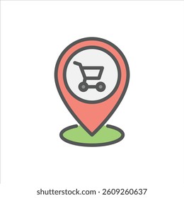 mall location filled outline icon. pin location color line illustration.