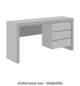 A mall table for writing.Wooden table on legs with drawers.Bedroom furniture single icon in monochrome style vector symbol stock illustration.