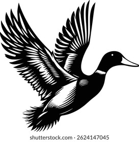 Mallard Duck in Flight - Retro Style