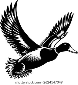 Mallard Duck in Flight - Retro Style