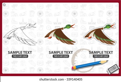 Mallard duck flying logo, bird, animal 