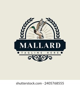 Plantilla de logotipo de pato mallard con estilo clásico para su empresa