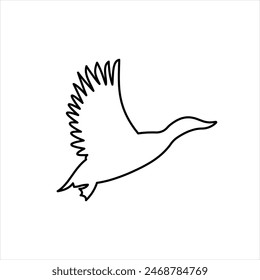 Mallard or wild duck silhouette outline icon vector. The wild duck icon. Hunting concept. Game meat sign on white background. Mallard meat badge. Duck illustration. Hunt logo.