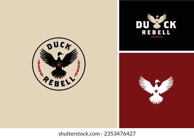 Mallard Wingspan or Duck Wings Silhouette with Chains and Star for Flight Freedom Rebells Rebel Symbol Label Emblem Logo Design