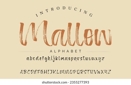 Mallen Vintage Brush Script Modern Alphabet. Retro Typeface. Textured unique brush in alphabet style. Letters.Vector Alphabet. Exclusive Custom Letters.