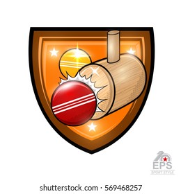 Mallet Croquet Hit Red Ball In Center Of Shield Isolated On White. Sport Logo For Any Team Or Championship