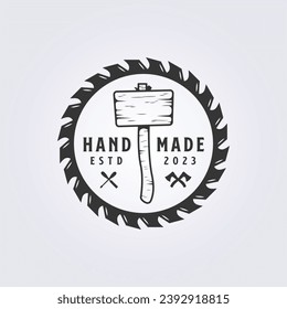 mallet and fast saw logo vintage vector illustration design for carpentry