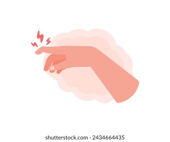 Mallet Fingers. Illustration of a hand with the tip of the index finger crooked. The condition of injury that occurs in the tendon part of the finger. The fingertips cannot be straightened. vector