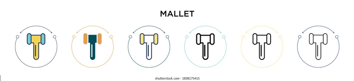 Mallet icon in filled, thin line, outline and stroke style. Vector illustration of two colored and black mallet vector icons designs can be used for mobile, ui, web