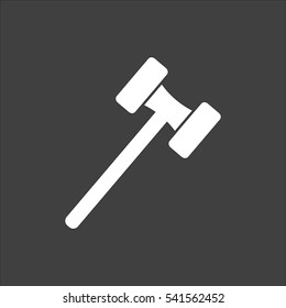 Mallet icon flat. Vector white illustration isolated on black background. Flat symbol