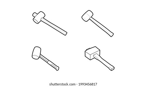 Mallet Icon Set. Black adn White Set of different vector mallet illustrations