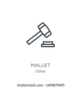 Mallet icon. Thin linear mallet outline icon isolated on white background from other collection. Line vector sign, symbol for web and mobile