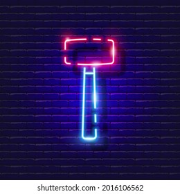 Mallet neon icon. Vector illustration for design. hammer glowing sign. Construction tools concept.