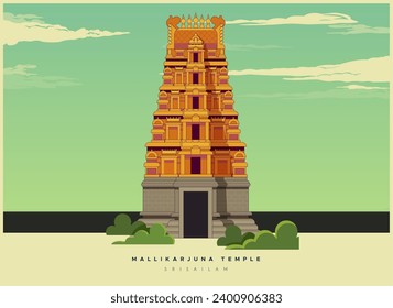 Templo Mallikarjuna, Srisailam Jyotirlingas - Ilustración de acciones como archivo EPS 10