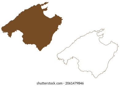 Mallorca island (Kingdom of Spain, Balearic Islands) map vector illustration, scribble sketch Majorca map