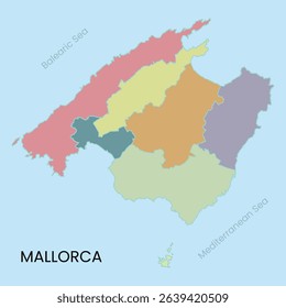 Mallorca map with various colors in each part of the city. majorca map vector easy to edit