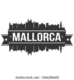 Mallorca Spain Balearic Uslands. Skyline Banner Vector Design Silhouette Art Stencil Illustration.