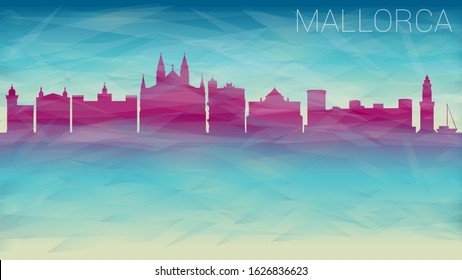 Mallorca Spain City Skyline Vector Silhouette. Broken Glass Abstract Geometric Dynamic Textured. Banner Background. Colorful Shape Composition.
