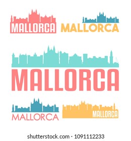 Mallorca Spain Flat Icon Skyline Vector Silhouette Design Set