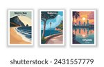 Mallorca, Spain. Morro Bay State Beach. Orlando, Florida - Set of 3 Vintage Travel Posters. Vector illustration. High Quality Prints