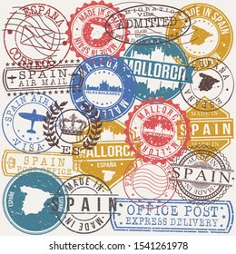 Mallorca Spain Set of Stamps. Travel Stamp. Made In Product. Design Seals Old Style Insignia.