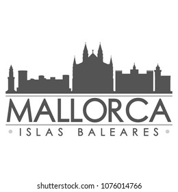 Mallorca Spain Skyline Silhouette Design City Vector Art Famous Buildings.