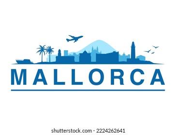 Paisaje de Isla Tropical de Mallorca | Diseño de silueta gráfica para vectores negros para ropa, web e impresión