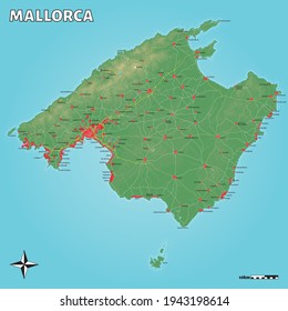 Mallorca - Vektorplan mit vielen Details und Konturlinien auf getrennten Ebenen