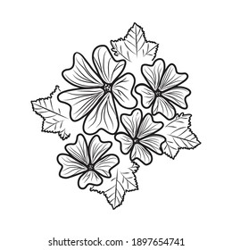 Mallow Floral Hand Drawn. Vector Design Illustration Sign Logo.