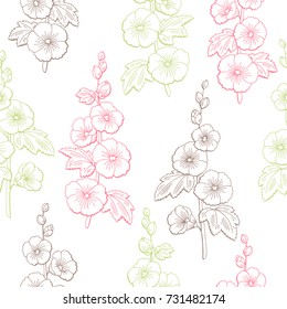 Mallow flower graphic color sketch seamless pattern illustration vector