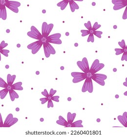 Mallow flower seamless pattern. Floral background with dots. flat style design. Mallow flower illustration for paper, cover, fabric, interior decor and other. vector illustration 